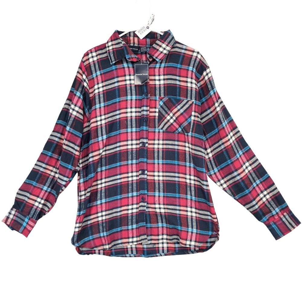 NWT‎ Madison Taylor Women's L Plaid Flannel Button Up Shirt, Gorpcore Grunge